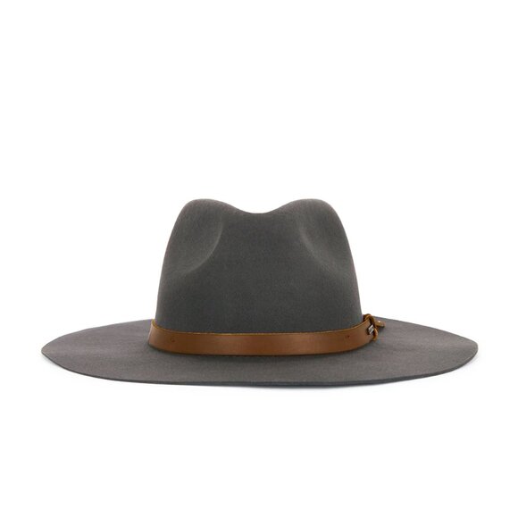 NEW MEDIUM Brixton Hawkins Wthr Guard Cowboy Hat in Asphalt & Brown Black Wool main image 4